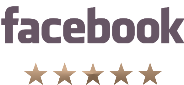 Facebook logo with five gold stars rating